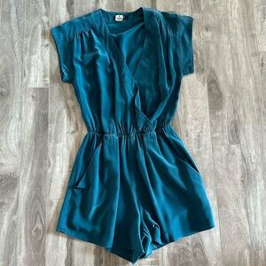 Aritzia Silk Dark Green Romper